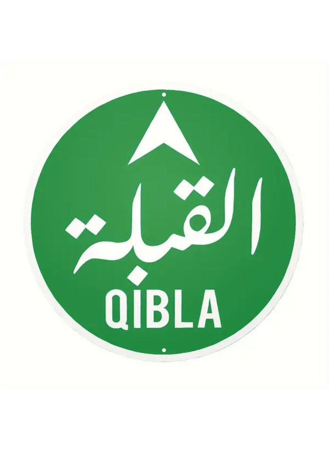 Vintage Arabic Qibla Round Wooden Wall Decor Hanging 8x8 Inch Islamic Prayer Direction Indicator Green And White Design - Image 3